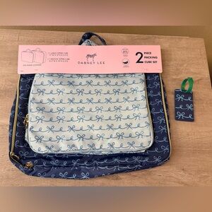 Dabney Lee 2 pc Packing Cube Travel Set with 1 luggage tag Blue Bows New
